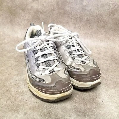 Skechers Womens SN11816 Size 7 Silver Gray Leather Lace Up Shape Up Sneakers - Image 1 of 4