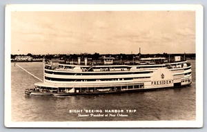 A252 Postkarte Der Präsident Dampfer Sight Seeing Hafenfahrt New Orleans LA - Bild 1 von 2