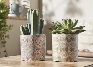Blumentopf Pflanztopf Übertopf 2er Set "Mosaik" aus Terracotta bunt / weiß - Bild 1 von 3