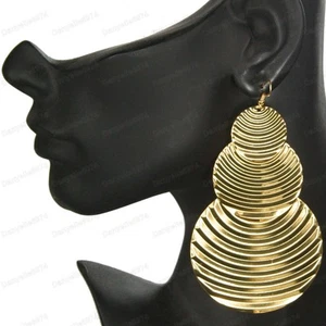 4.5"LARGE 11cm long BIG DISC EARRINGS metal GOLD/SILVER FASHION boho jangly - Picture 1 of 7