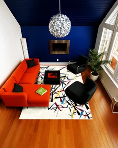 Alfombra abstracta multicolor acolchada a mano | Alfombra inspirada en el arte moderno para sala de estar - Imagen 1 de 12