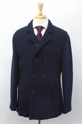 NWT$6995 Brunello Cucinelli Mens Cashmere-VWool Twill Knit DB Logo Pea Coat A232 - Image 1 of 4