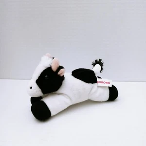 Aurora Cow White Black Holstein Cow Plush Realistic Stuffed Animal Toy Bean 8" - Picture 1 of 8