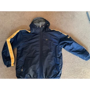 Nike Bomberjacke Herren XL blau gestreift Full Zip Bundlänge Kapuze Taschen 90s - Bild 1 von 8