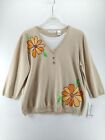 Alfred Dunner ~ Pullover Women Sz 1X Tight Knit Embroidered Floral Faux Tee New!