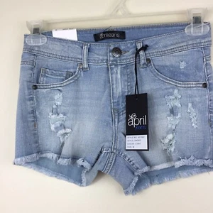 April Jeans Denim Jean Shorts Factory Cut Destroyed 100% Cotton Junior Sm - Imagen 1 de 2