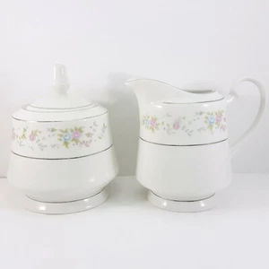 Crema y azucarero Sango Cannes blanco pastel flores borde platino - Imagen 1 de 12