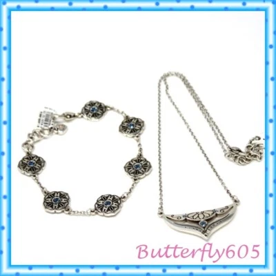 Brighton Casablanca Blue Crystal Bracelet Necklace Silver Set NWT $106 Pouch - Image 1 of 4