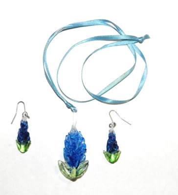 Juego de pendientes collar capó azul vidrio soplado a mano Foto 1 de 4