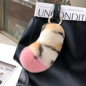Cute Real Rabbit Fur Tail Keychain Bag Charm Purse Car Phone Furry Pendant Gift - Picture 1 of 5