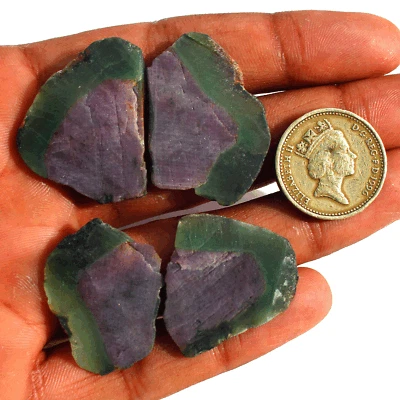 4 Pcs Natural Watermelon Ruby Matching 28.8mm-35mm Rough Slice Loose Gemstones - Image 1 of 4