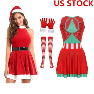 Damen Weihnachten Urlaub Kleid Erwachsene Weihnachtsmann A-Linie ausgestellt Cosplay Kleid - Bild 1 von 30