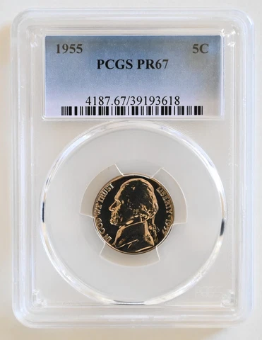 ONE OF PR67 1955 JEFFERSON NICKEL PCGS GRADED US 5C PROOF P-MINT EXACT COIN Cover