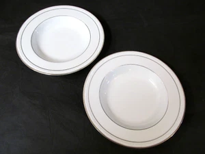 (Set of 2) Noritake White Scapes Stoneleigh 4062  Soup Bowls Platinum Trim - Picture 1 of 7