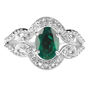 585er Weißgold 1,30Kt Natürlich Sambian Smaragd IGI Zertifiziert Diamant Ring - Picture 1 of 1
