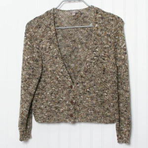 J Jill VNeck Long Sleeve Button Cropped Cotton Blend Cardigan Sweater M - Picture 1 of 9