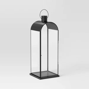Threshold Metal Portable Lantern Tempered Glass Pillar Candle Black Tall - Picture 1 of 5