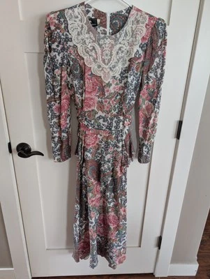 Vintage Victorian Cottagecore Midi Peplum Dress 11/12 Floral 70s 80s PrairieBelt - Image 1 of 4