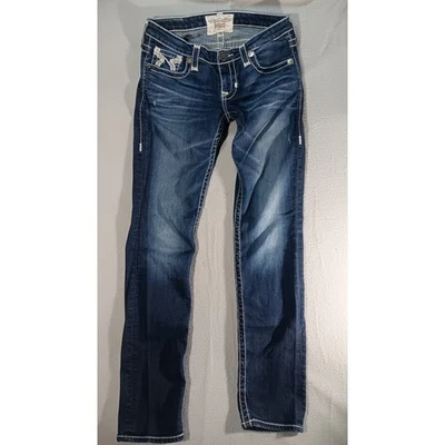 Pantalones de mezclilla Big Star Liv 28R lavado oscuro corte boot con solapa bolsillo elástico vintage Foto 1 de 4