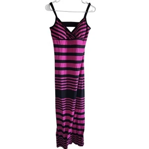 No Boundaries Juniors Sz L Maxi Dress Sleeveless Purple Black Striped - Picture 1 of 3