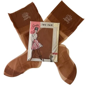 2 Pair Vintage 50s Seamless Exquisite Nylon Pinup Stockings Cinnamon Size 8 1/2 - Picture 1 of 11
