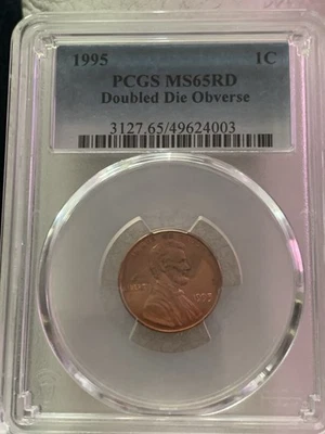 1995 Lincoln Head Cent  Doubled Die Obverse PCGS Graded MS65 RD! - Image 1 of 2