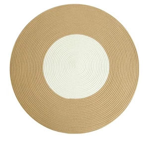 Baumwollseil Geflochtener Teppich Indoor Outdoor 39 Zoll oder 3,3 Fuß Rund Weiß & Khaki Neu - Bild 1 von 3