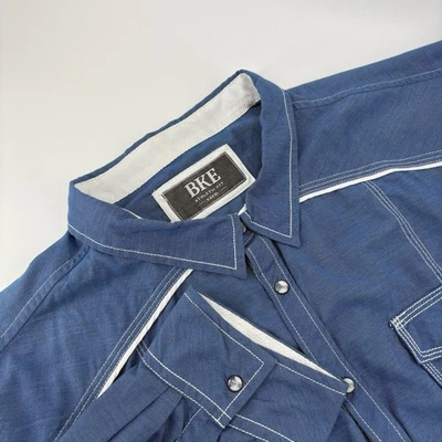 Camisa BKE Hebilla Calce Atlético Perla Occidental Azul a Presión XXXL Para Hombre Manga Larga Foto 1 de 4