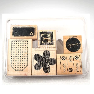 Juego de 6 estampillas de goma de madera: Stampin Up Be Happy Retired 2006, ligeramente usadas - Imagen 1 de 2