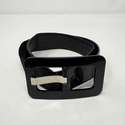Suzi Roher Womens Leather Patent Rectangle Shiny Belt Black Sz M Plus Canada - Image 1 of 4