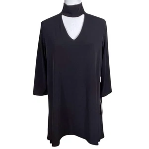 NWT CLARA SUNWOO Choker V-Neck Tunic Size Medium Black 3/4 Sleeve Lagenlook - Picture 1 of 16