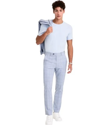Alfani Mens Slim fit Dress Pants 32 / 30 Light Blue Plaid - Image 1 of 2