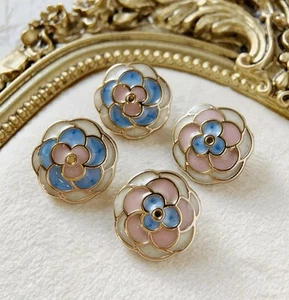 5pcs 18mm Shiny gold glazed pink blue flower clothing shank button sewing - Picture 1 of 6