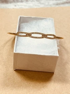 Swarovski Rose Gold Tone Crystal Link Bangle Bracelet Swan Logo - Picture 1 of 7