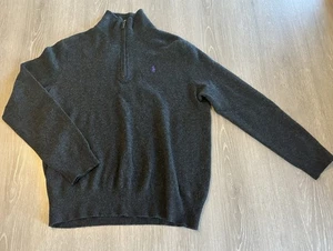 Polo Ralph Lauren Herren Large 100 % Merinowolle Pullover grau Viertelreißverschluss Info lesen - Bild 1 von 12