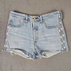 Pantaloncini Levis donna 29 501 Dibs vita alta taglio logo righe lavaggio chiaro blu - Foto 1 di 13