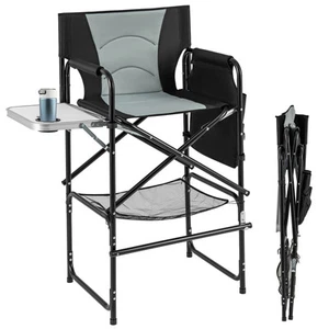 46" Tall Directors Chair w/ Foldable Side Table & Footrest, Extra Cup Holder - Picture 1 of 10