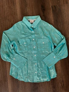 Gretchen Scott Damen Hemd mit Knopfleiste XS Classic Preppy Iridescent Teal Shimmer - Bild 1 von 6