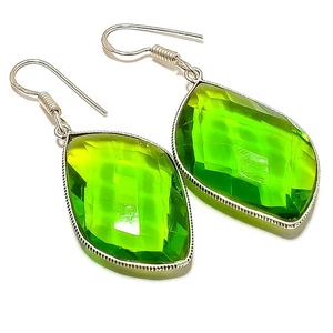 Jubiläumsgeschenk für Sie Peridot Edelstein Ohrhänger/Ohrhänger 925 Silber - Bild 1 von 4