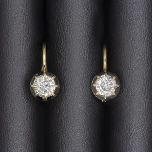 1.5ct DIAMOND DROP EARRINGS VINTAGE STYLE COLLET VICTORIAN ROUND YELLOW GOLD - Picture 1 of 3