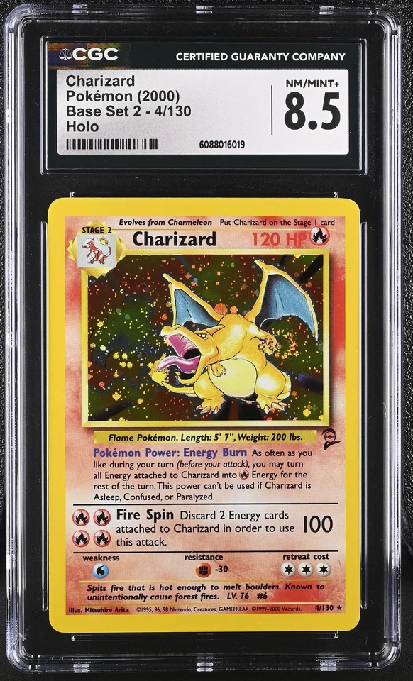CGC 8.5 Charizard 2000 Base Set 2 4/130 Holo SWIRL Pokemon Card - Image 1 of 2