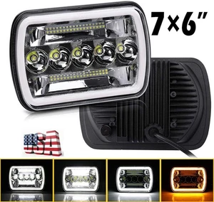 For 82-93 Chevy S10 Blazer GMC S15 7X6 Projector Amber White LED Headlight Hi/Lo - Picture 1 of 12