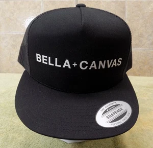 Bella + Canvas Logo Snapback Hat Men's Black Mesh Trucker Adjustable Cap - Picture 1 of 10