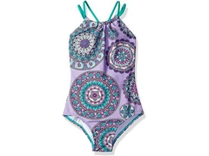 Kanu Surf Girls' Jasmine Beach Sport Halter One Piece Swimsuit Jasmine Purple 14 - Picture 1 of 2