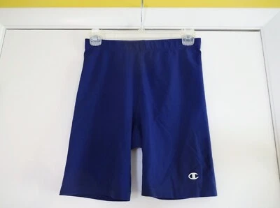 Vtg Womens CHAMPION BIKE SHORTS Large 12-14 Blue Logo Nylon Spandex Compression - Image 1 of 4