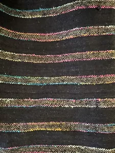 Vtg Raw Silk Fashion Fabric Yardage 2 Yds 51x72” Black Stripe Jewel Tone Texture - Picture 1 of 3