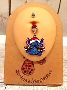 STITCH Santa HAT Candy Cane Christmas LILO and Stitch Belly Navel Ring - Picture 1 of 1