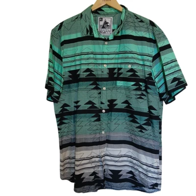 Мужская зеленая серая черная футболка с геопечатью ретро фигуристка опрятная спереди на пуговицах XL - Изображение 1 из 4