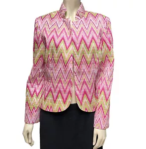 Flores Flores Open Blazer Textured Multicolor Jacket Spring Pink Green Size 12 - Picture 1 of 5