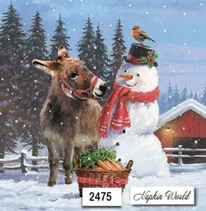 (2475) DOS servilletas de papel para almuerzo decoupage arte artesanal navidad muñeco de nieve burro - Imagen 1 de 3